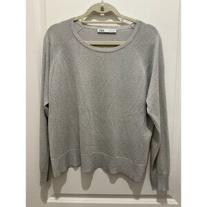 Zara Sweater Large Women’s Silver Sparkle Long Sleeve Holiday Party